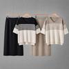 Womens Knit Stripe V-Neck Short Sleeve Top Midi Skirt Set Casual Outfit