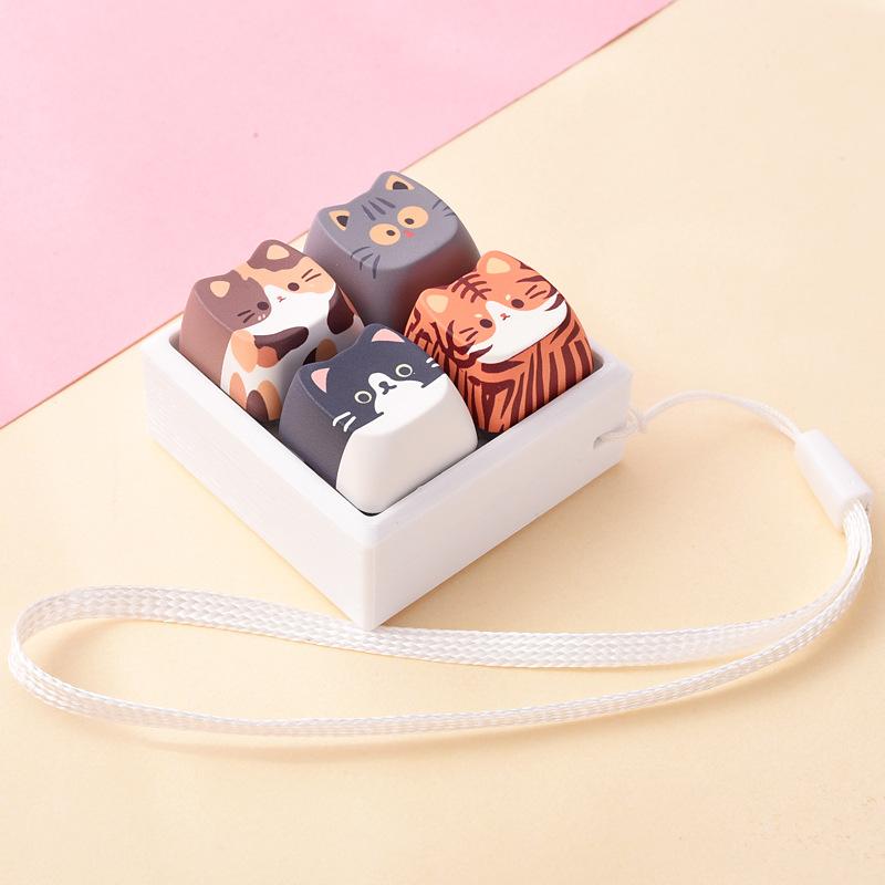 Cute Cat Keycap Fidget Toy 4 Keys Keyboard Pendant Stress Relief Clicker Button Toy Bag Charm Gift For Girls