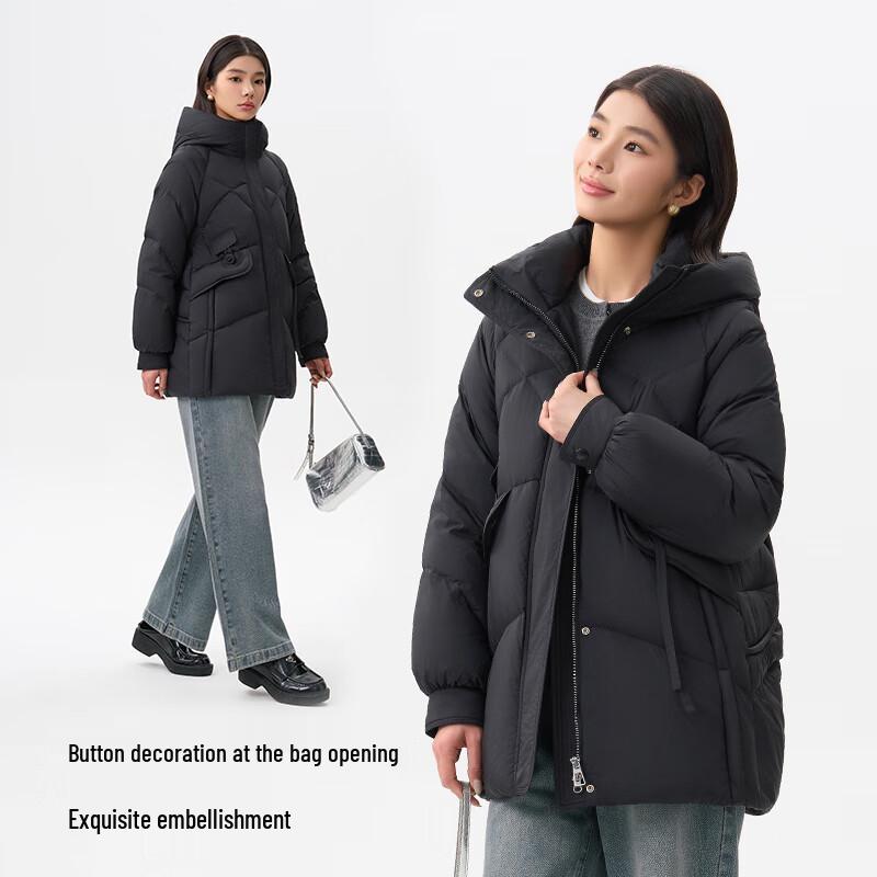 Qianrengang Y309162Y Women's Hooded Mid-Length Down Jacket