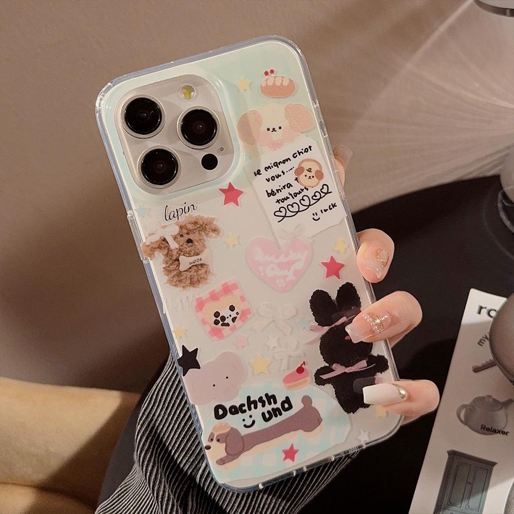 Double Layer Cute Little Animal Iphone15 with Hanging Chain 13promax Suitable for 16 Apple 14 Mobile Phone Case 11 Korean