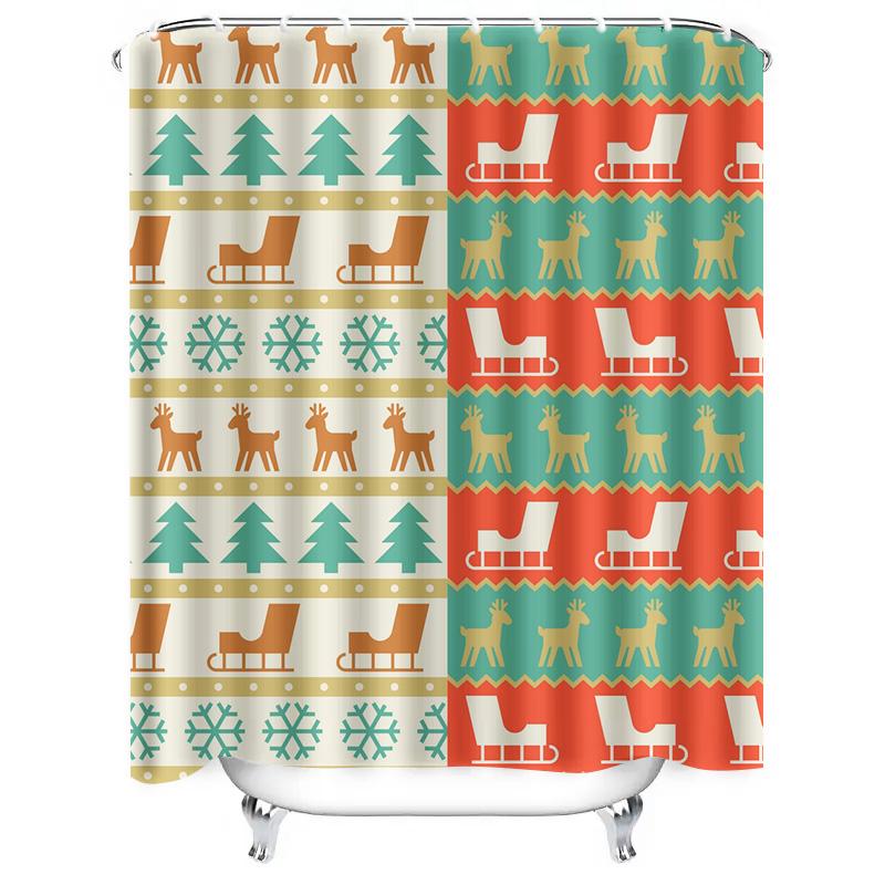 TU Charming Christmas Shower Curtain Festive Holiday Bathroom Decor Waterproof Fabric Holiday Decor Xmas Pattern Home Textile