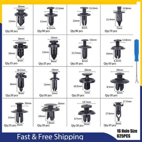 625PCS Car Body Clips for Fender Hole Plastic Rivets Retainer Push Pin Fastener