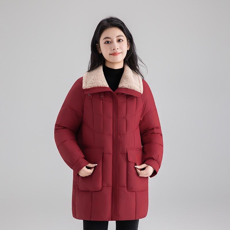 

Модная утепленная одежда из пуха и хлопка Женская Новая Зимняя Куртка средней длины из овечьей шерсти Повседневная Куртка Уличный Тренд 2XL красный