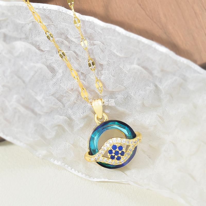 Devil'S Eye Necklace Female Premium Personality Versatile Round Blue Eye Pendant Ornament
