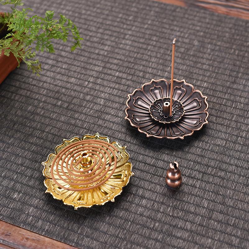 Antique Double-Layer Lotus Incense Holder for Tea Ceremony and Buddha Incense, Multi-Porous Sandalwood Line Burner.