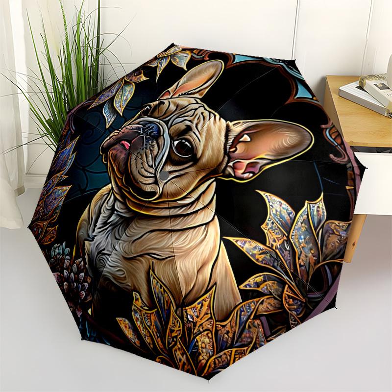 1pc Stained Glass Bulldog Automatic Open/Close Umbrella with Folding feature Compact Travel Umbrella, Lightweight design, for Commuting, Business119