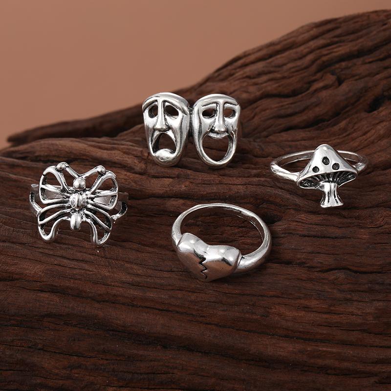 6pcs / Set Vintage Silver Women's Knuckle Ring Heart Ring Set Party Bohemian Jewelry