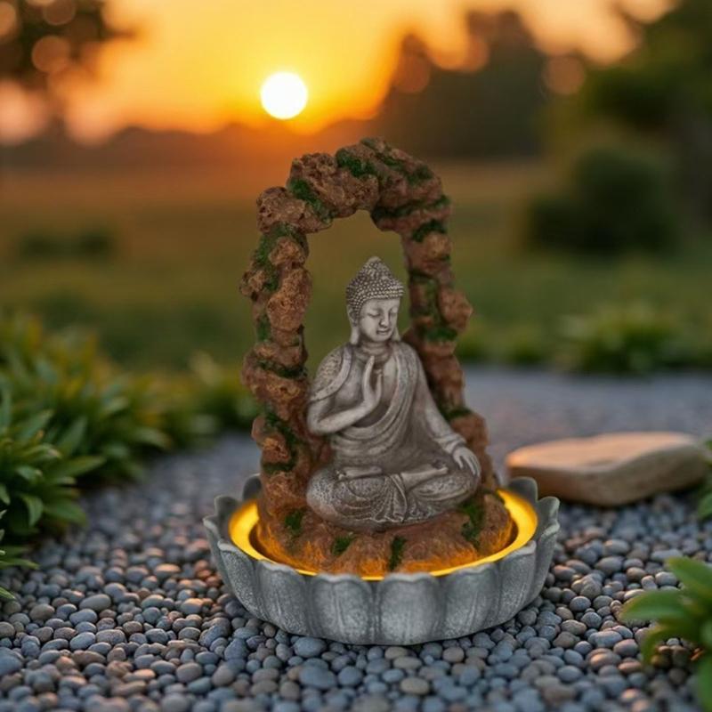 Handcrafted Resin Solar Buddhist Sculpture Statue Weather Resistant Yard Ornament Suitable For Patios Landscape Design