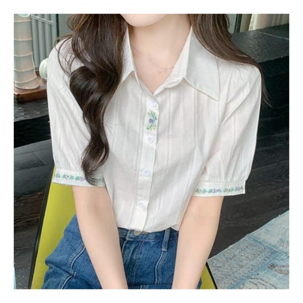 Navava Romantic Flower Embroidery Half Sleeve Shirt Nb2098