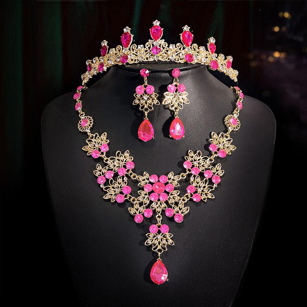 Wedding Accessories Crown Necklace Earring Set High End Look Dance Party Decoration Bride's Jewelry Three Piece Set