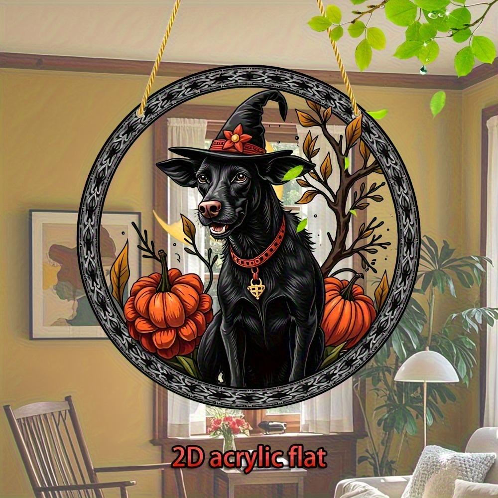 2D Flat Halloween and Christmas Themes,wall Decoration,black Dog with Pumpkin and Witch Hat Design,holiday Home Decoration for Bedroom Home Decoration