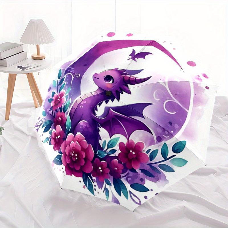 1pc Cartoon Purple Dragon Design Automatic Opening and Closing Umbrella - Suitable for Various Occasions, Outdoor Activities, Lightweight and Dur