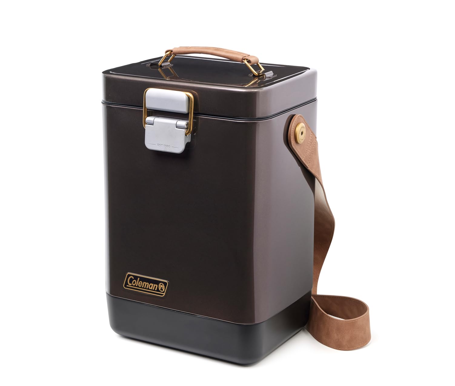 

Coleman 1900 Collection 11 Quart Steel Belted Cooler Insulated Stainless Steel Portable Wine Chiller Ice Keep with Heavy Duty Latch Leather Carrying чорний