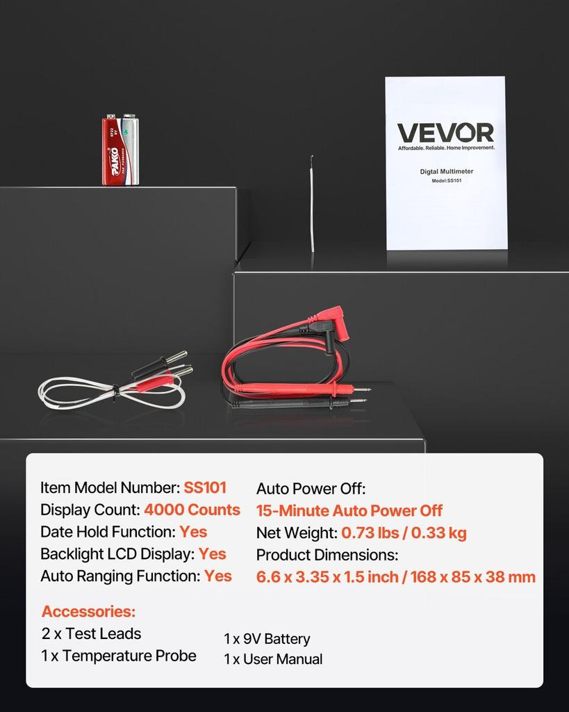 Digital Multimeter, 4000-Count TRMS DC/AC Voltmeter Current Tester, Auto-Ranging Multimeter for Current Voltage Resistance Capacitance Temperature