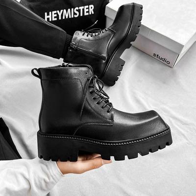 Plateau High Top Schuhe für Herren Schwarze Leder Anzugschuhe Japan Korea All-Match Lässig Verschleißfestes Schuhwerk Chaussure Homme