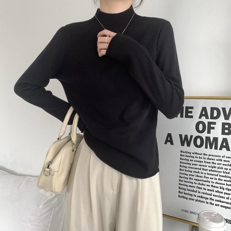 Versatile Semi-turtleneck Inner Top Women's Spring Simple Casual Long-sleeved High-end Knitted Base Layer