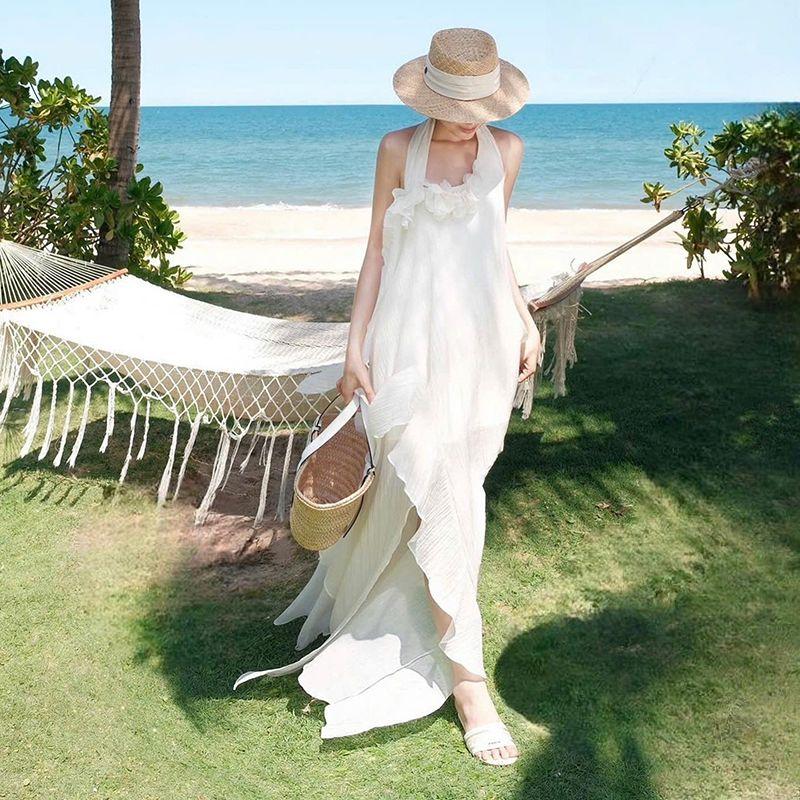 

# Sisjuly# French style Love Fairy Flying Pleat Lace Irregular Frill Sling Dress Women Summer White S