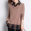 Navava Men VInTage Two In One Check Collar Long Sleeve KniT T shirT Nk3200
