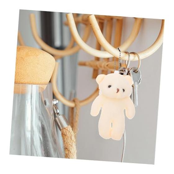 EXCEART Mini Bear Plush Small Bears 10pcs Mini Animal Decorations Bear Hanging Ornament Keychain for Kids Small Cloth Cute Handmade Beige