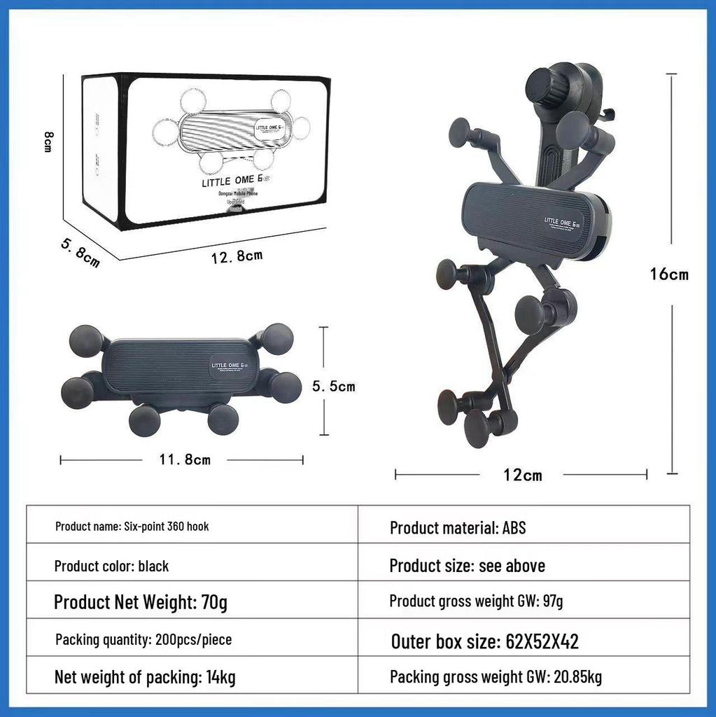 Gravity Stable Car Phone Holder with Six-Point Support, Air Vent Hook, and Unobstructed Airflow Design