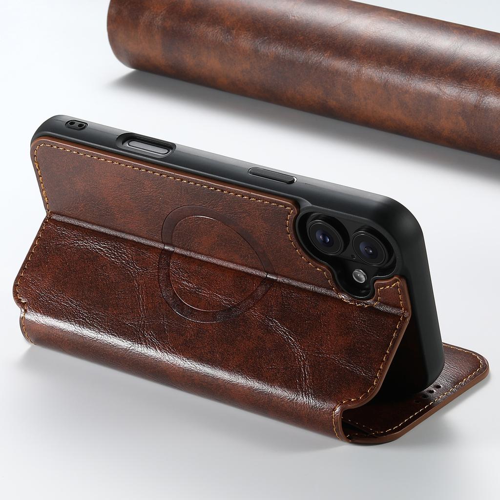 SUTENI J06 For iPhone 16 Plus Case Compatible with MagSafe Textured PU Leather Flip Phone Cover