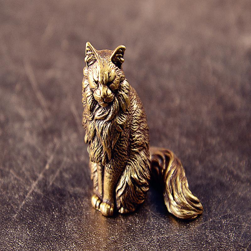Maine Coon Miniatures Figurines Brass Animal Cat Small Statue Desktop Ornaments Vintage Home Decorations Crafts Accessories