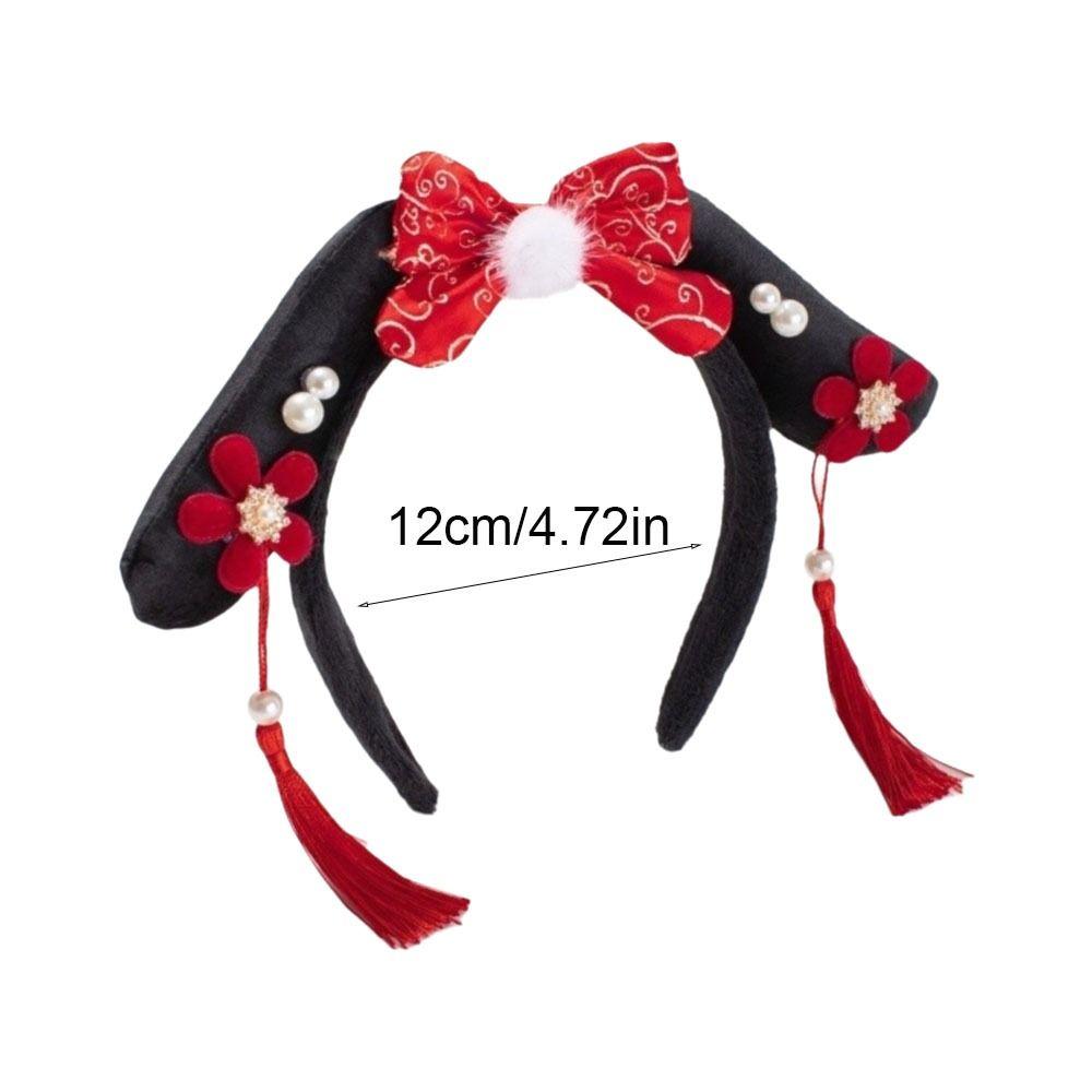 Classical Flower Hanfu Headband Bow Pearl Chinese Style Headwear Crown Tassel Ancient Style Hair Hoop Women