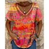Colorful Floral Pattern Women's T-shirt Summer Outdoor Casual V-neck Short-sleeved Top OverSize Women's Clothing