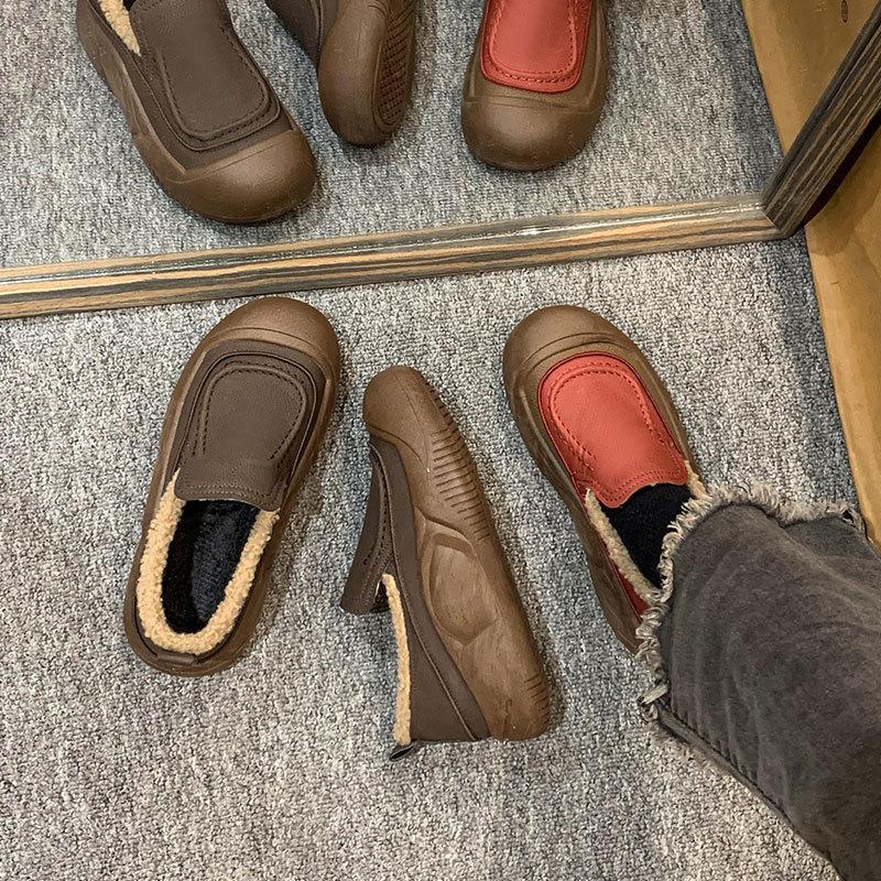 Fleece warm cotton shoes women's winter new thick-soled round head cold-resistant lazy casual shoes