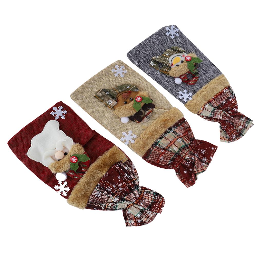 3Pcs Grid Pattern Linen Wine Bottle Cover Red Wine Champagne Bottle Bag Christmas Decoration