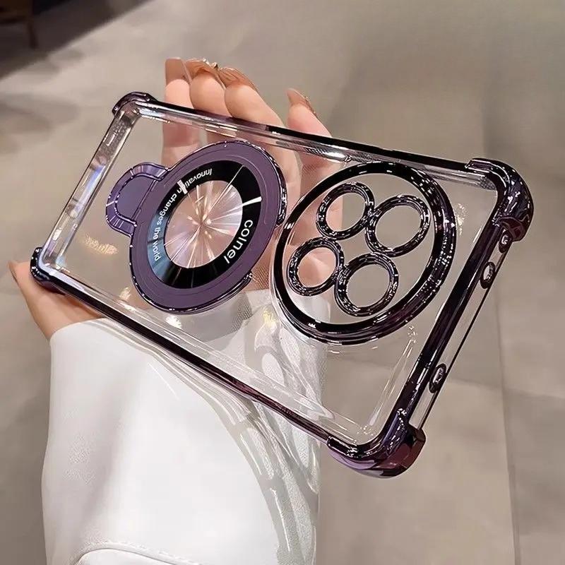Case For OnePlus 13 13R ACE 5 Pro Airbag Ultra Transparent Plating Magnetic Bracket Case For OnePlus 13 Anti Fall Phone Caser