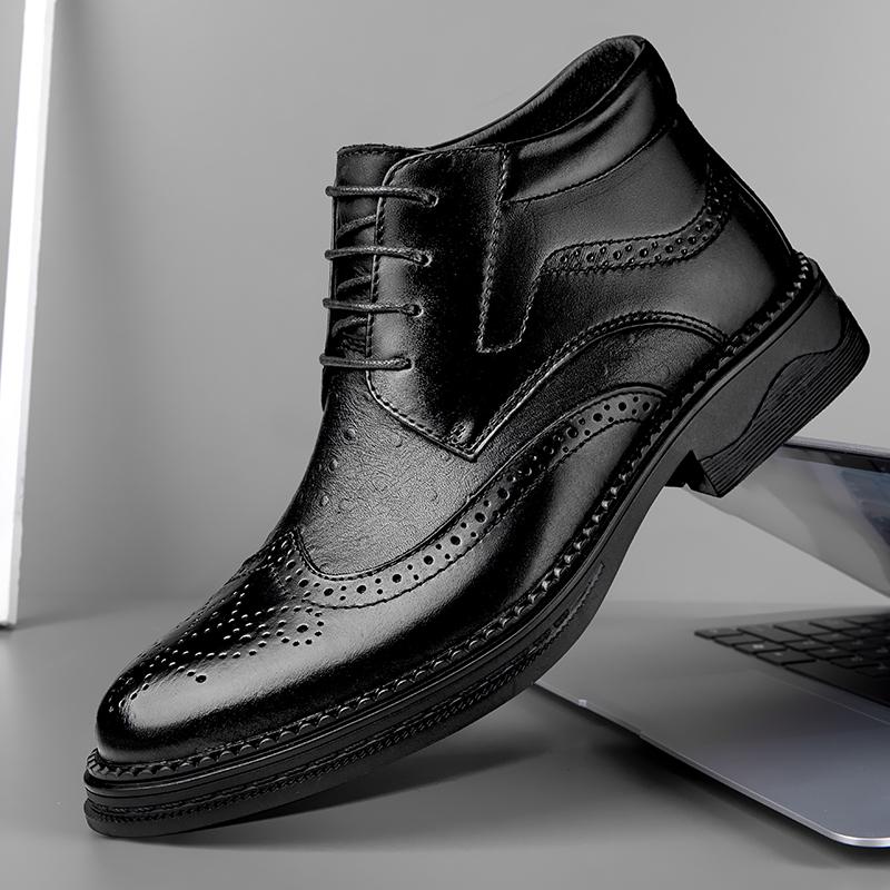Fashion Top Quality Men Ankle Boots New Arrival Elegantes Male Brogue Shoes Luxury Formal Dress Footwear Classic Winter Plush Snow Boots