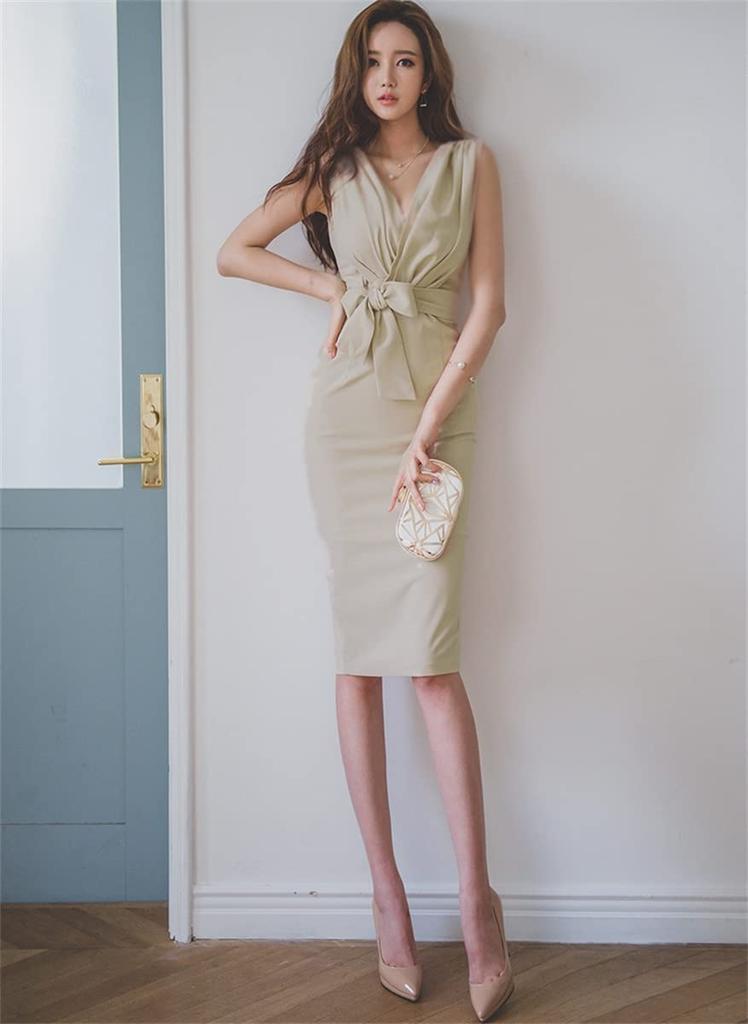 YUANYUAN Sleeveless Tight Party Club Limbo High Size Women's Dress, Fit, Dress, Dress, Cache-Coeur Dress, Dress, Sleeveless, Knee-Length, Slit, Waist,