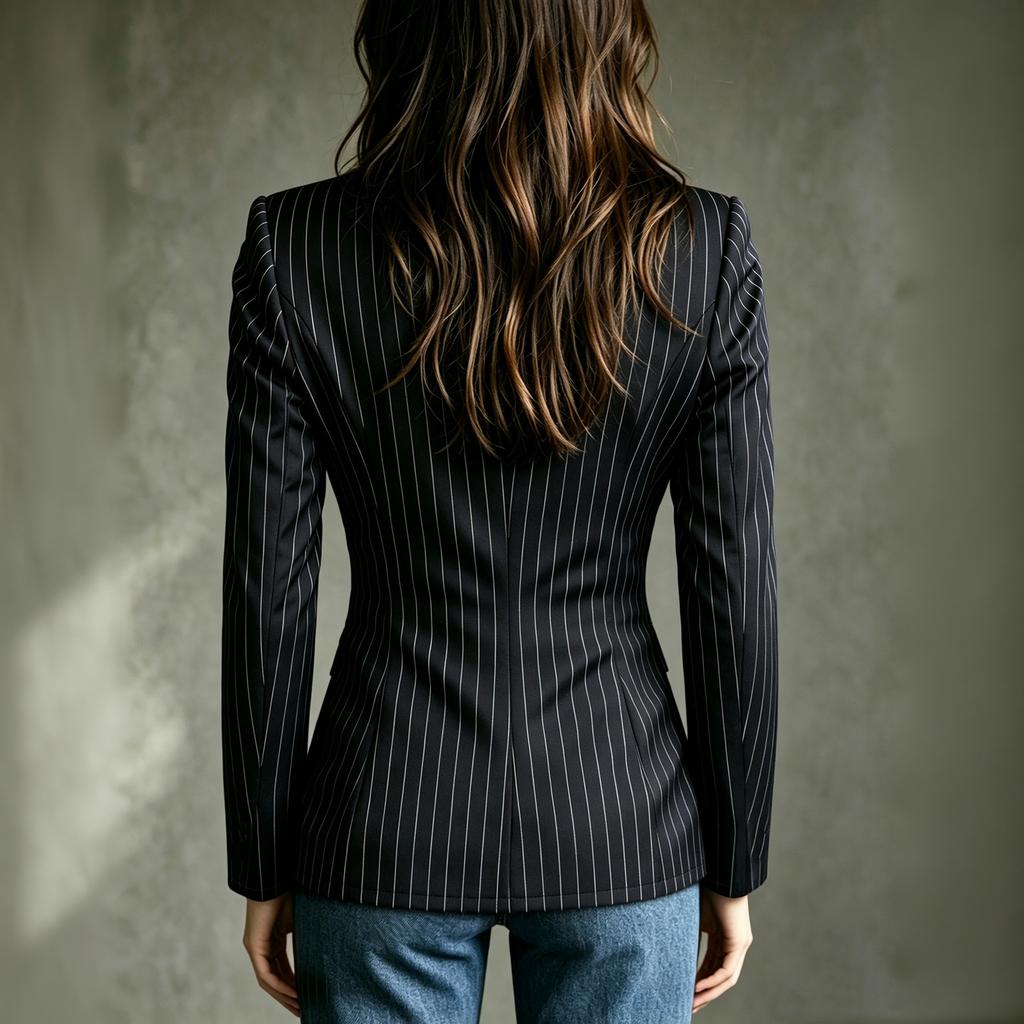 Women's Striped Long Sleeve Slim Fit Stand Collar Elegant Suit Jacket