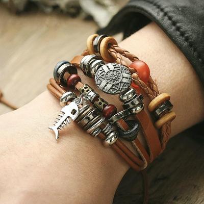 Boho Leather Mens Bracelet Charms Turkish Eye Multi-layer Feather Bangle Bracelet Party Jewelry Gift