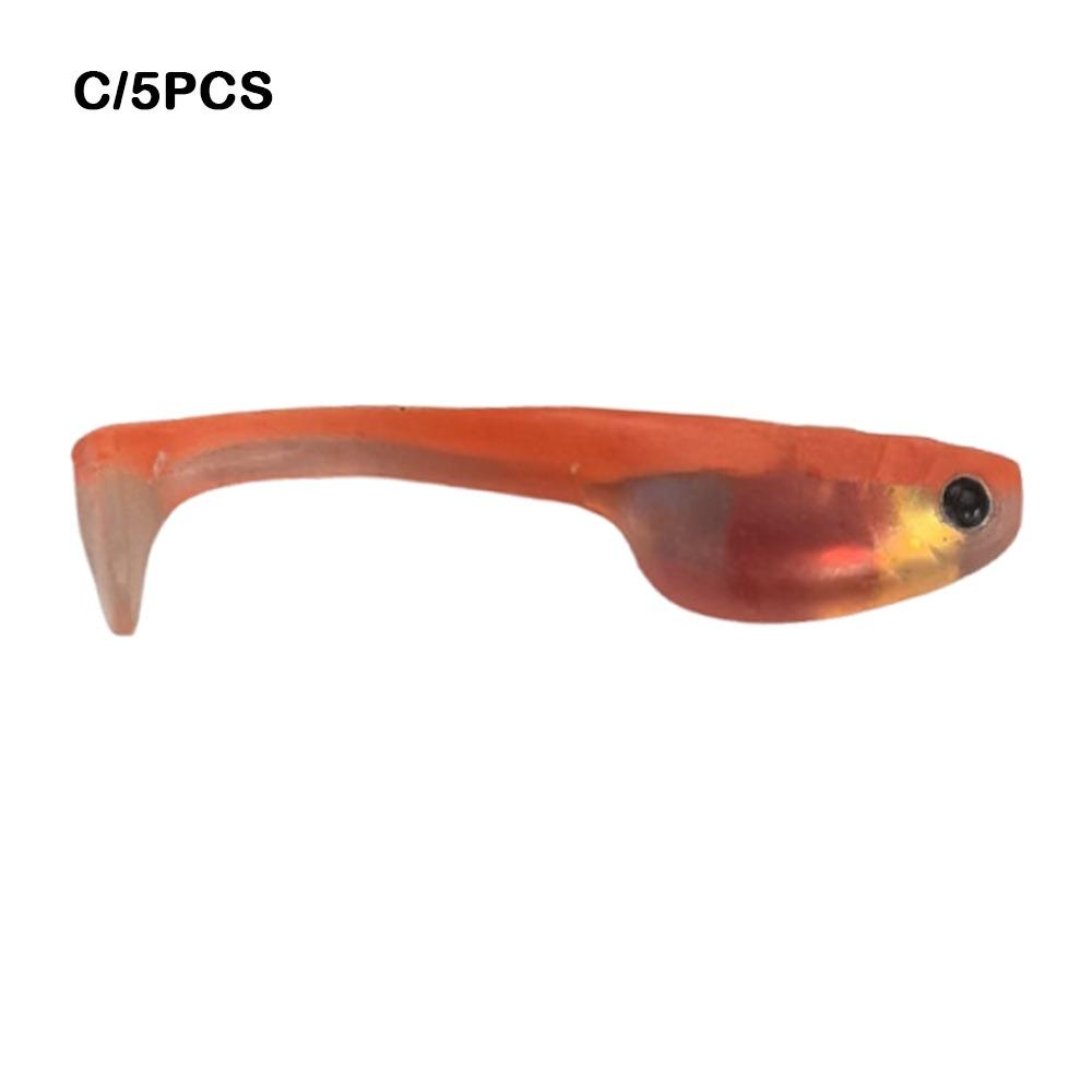 5 Stück 6 cm/2,36 Zoll Weicher Angelköder T-Schwanz-Design Bionischer Künstlicher T-Schwanzköder Weiches Material Schwimmend Weicher Köder Süßwasserfischen