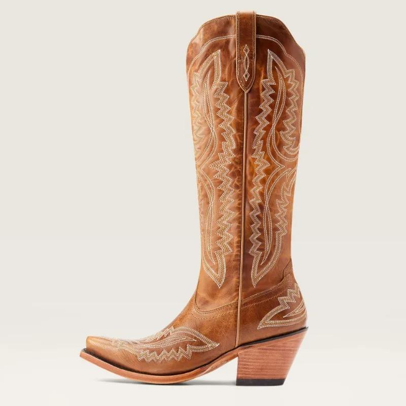 Seller New Retro Car Stitching Thick Heel Western Cowboy Boots Medieval Embroidered Unisex Men's Women's Knight Boots