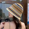 Casual Colorful Knitted Bucket Hat Temperament Stripe Sunshade Basin Cap Korean Style Breathable Sun Protection Cap Women