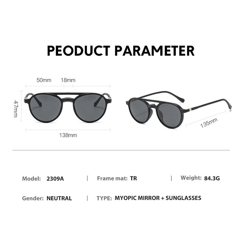 Interchangeable Sunglasses Set, Men'S And Women'S Round Tr Glasses Frame Magnetic Suction Five-Piece Polarized Sunglasses 2309