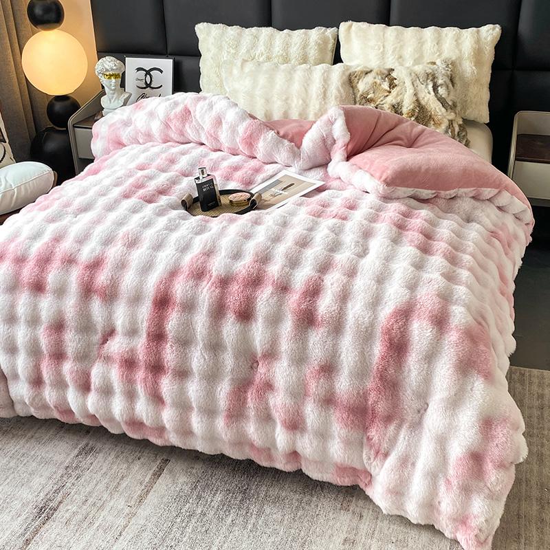 Luxury Faux Rabbit Fur Blanket for Winter Thickened Warm Double Layer Plush Blankets for Bed Fluffy Soft Warmth Quilt Comforter