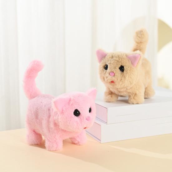 Kids Electric Plush Cat Toy Walking Head Shaking Tail Wagging Interactive Kitten Plushie Toy Toddlers Boys Girls Educational Simulation Animal Toy