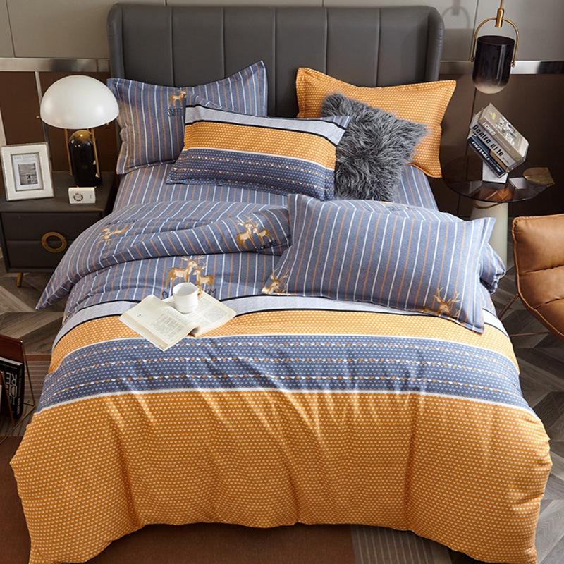 Set din patru piese din bumbac îngroșat și abradat, husă de pilota cu imprimeu, din bumbac pur, de lux, ușoară, cu abraziune, set de cearșaf de pat 4 piese