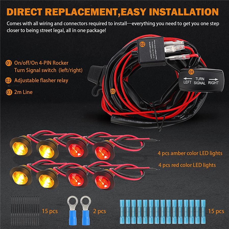 Rocker Switch Universal Turn Signal Street Legal Led Light Kit For UTV ATV SXS - Foto 10