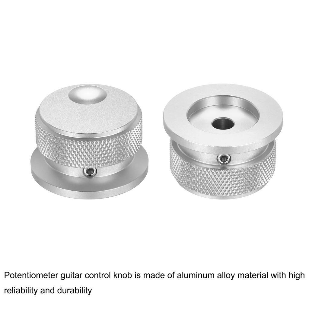 Uxcell Aluminum Potentiometer Universal Volume Tone Control Knob with Oval Groove Indicator for Silver 2-Piece Knob, 1/4" (6mm) Guitar, 4/5" (34x20mm)
