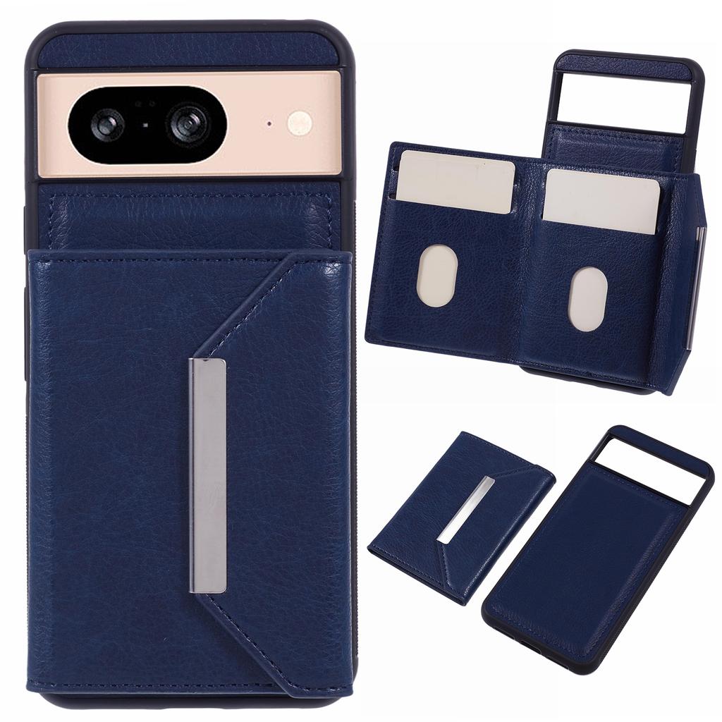 For Google Pixel 8 Case Leather Phone Back Cover with Card Slot Kickstand