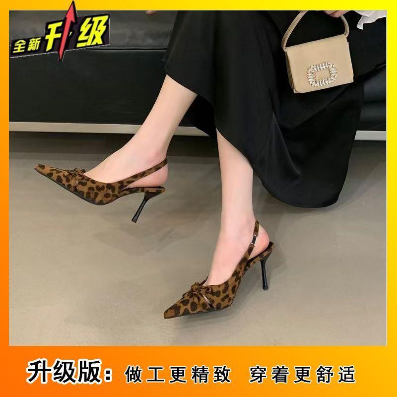 Niche high heels thin heel bow single shoes women 2025 spring and summer new pointed fairy wind bag head sandals women