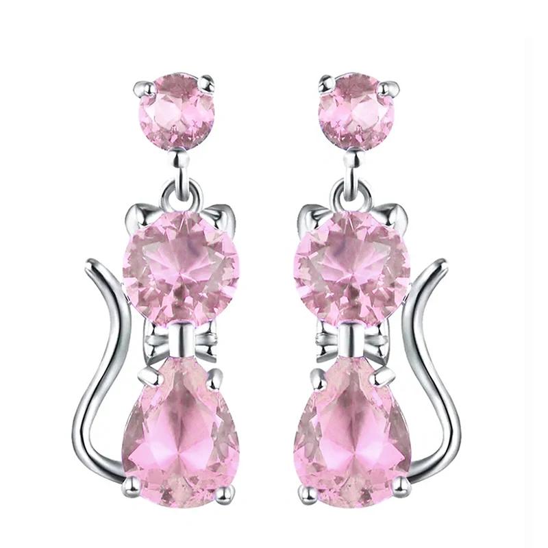 Huitan Romantic 9 Colors Cat Earrings for Women Inlaid Brilliant Cubic Zirconia Statement Girl Earrings Daily Wear Party Jewelry