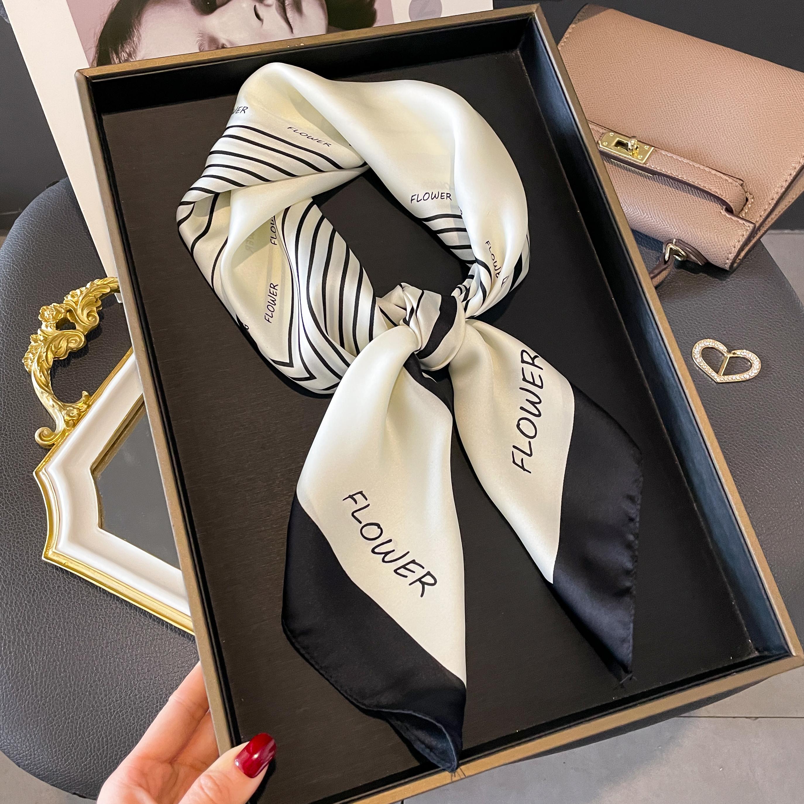 

Women Luxury 70*70CM Square Silk Scarf Fashion Print Small Neck Scarves Lady Hair Band Foulard HandKerchief Female Bandana Shawl бежевий