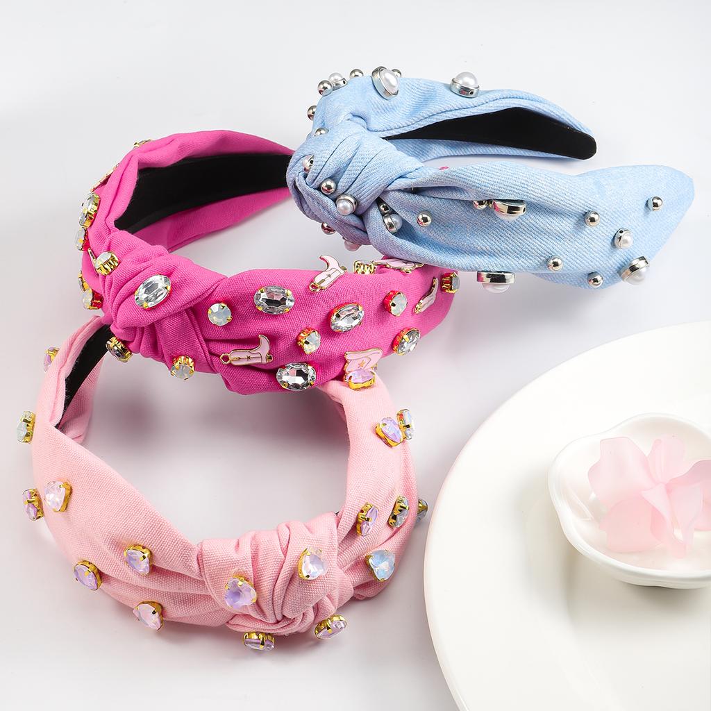 Girlgo Bling Bling Rhinestone Decorative Wide Brimmed Head Band Trendy Non Slip Hair Hoop for Women Casual Headband