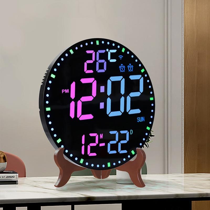 LED Wifi Digital Wall Clock Multifunctional Temperature Display House Daily Alarm Clock Wall Hanging Colorful Intelligent Clocks